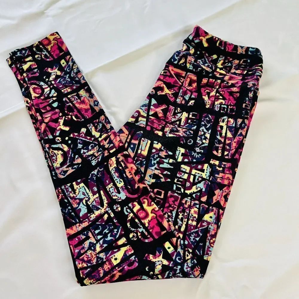 LulaRoe Leggings Aztec Colorful Red Black Pink Yellow Blue 0652